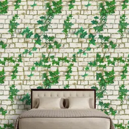 Jaamso Royals White & Green Bricks & Leaves Self Adhesive Removable Wallpaper-image-86