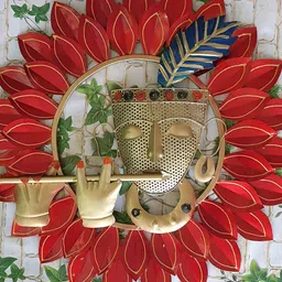 RSN Red & Brown Self Design Metal Lord Krishna Wall Hanging-image-13