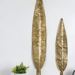 Amaya Decors Brown 2 Pieces Textured Metal Antique Leaves Wall Decor Plate-picture-23