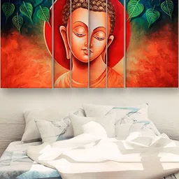 Casperme Orange 6 Pieces Wooden Buddha Painting Wall Arts-picture-33