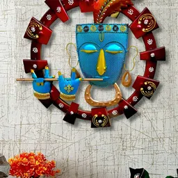 ANSHIKA INTERNATIONAL Blue & Brown Krishna Playing With Bansuri Metal Wall Hanging Decor-image-74