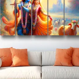 Casperme Beige & Blue 5 Pieces Wooden Framed Religious Wall Art-picture-12