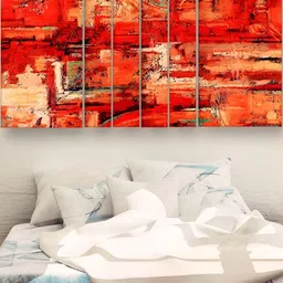 Casperme Orange-Coloured 6 Pieces Wooden Abstract Painting Wall Arts-image-53