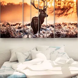 Casperme Orange & Brown 6 Pieces Wooden Modern Art Deer Wall Painting-picture-24