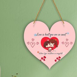 SAF Peach-Colored & Red Love Couple Heart Design Wooden Wall Hanging With Zardoori String-picture-48