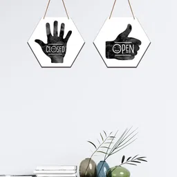SAF White & Grey 2 Pieces Closed-Open Sign Printed Hexagon Wooden Wall Hanging-picture-28