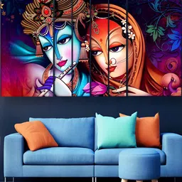 Casperme Red & Blue 6 Pieces Wooden Radha Krishna Painting Wall Arts-picture-20