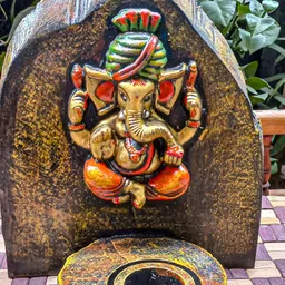 INDIA MEETS INDIA Brown & Green Religious Wooden Ganesh Wall Art-image-62