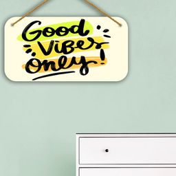 SAF Cream-Colored & Black Good Vibes Only Printed Wooden Wall Hanging With Zardoori String-picture-10