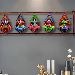 ANSHIKA INTERNATIONAL Beige & Red 5 Musicians Rajasthani Lady-Design Metal Wall Hanging-image-9