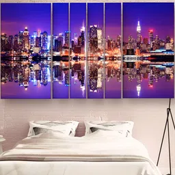 Casperme Blue & Purple 6 Pieces Abstrat Wooden Wall Paintings-picture-26
