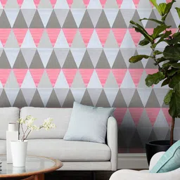 Jaamso Royals Pink & Grey Self-adhesive & Waterproof Triangles Print Wallpaper-image-73