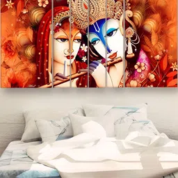 Casperme Red & Blue 6 Pieces Wooden Radha Krishna Painting Wall Arts-image-14