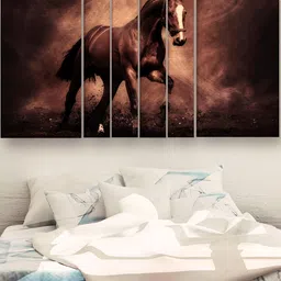 Casperme Black & Brown-Coloured 6 Pieces Wooden Vastu Horse Painting Wall Arts-picture-37