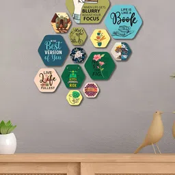 ArtVibes Blue & Green 13 Pieces Printed Wooden Wall Hanging-picture-29