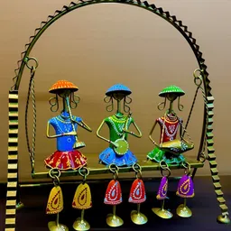 RSN Green & Yellow Musician Sitting On Jhula Decorative Wall Decor-picture-24