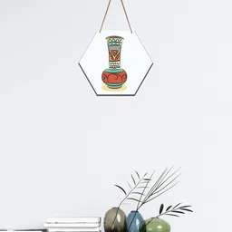 SAF White & Red Abstract Art Printed Hexagon Wall Hanging-picture-15