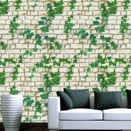 Jaamso Royals White & Green Brick With Leaves Self Adhesive Removable Wallpaper image 5