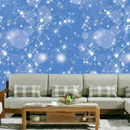 Jaamso Royals White & Blue Sparkling Star Design Self Adhesive & Waterproof Wallpaper image 3