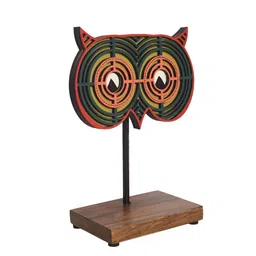 AAKRITI ART CREATIONS Green & Orange Owls Eye Table Mask Stand image 2
