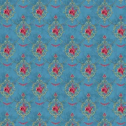 Jaamso Royals Blue & Red Damask Flower Design Self Adhesive Removable Wallpaper image 4