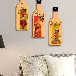 SEHAZ ARTWORKS 3-Pcs Green & Yellow Printed Living Room Decor Wall Hangings image 2