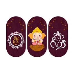 ArtVibes 3 Pieces Brown & White Ganesh Printed Wooden Wall Hangings image 4