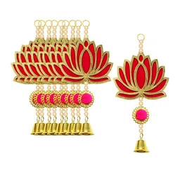 TIED RIBBONS Red 10-Pieces Wall Door Hanging Latkan Toran With Bells image 2