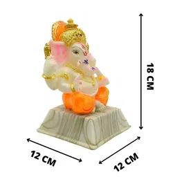 PujaNPujari White & Orange Textured Ganapati Idol Showpiece image 2