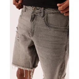 Kook N Keech Men Bermuda Fit Ripped Light Faded Frayed Denim Shorts image 5