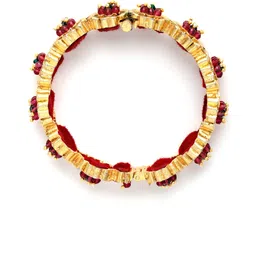 KARATCART Women Set Of 2 Gold-Plated Red & Green Crystals-Studded Floral Design Bangles image 3