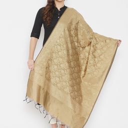 Clora Creation Women Beige Ethnic Motifs Woven Design Zari Dupatta-picture-32