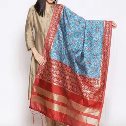 Dupatta Bazaar Women Turquoise Blue Ethnic Motifs Woven Design Banarasi Dupatta-image-20