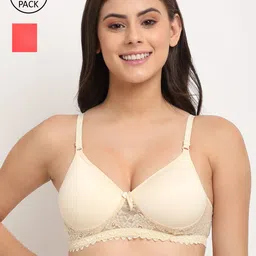 Friskers Pack of 2 Red & Cream-Coloured Solid Non Wired Medium Coverage Push-Up Bra-picture-20