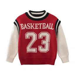 StyleCast Boys Red & Cream-Coloured Typography Printed Cotton Pullover Sweater-picture-4