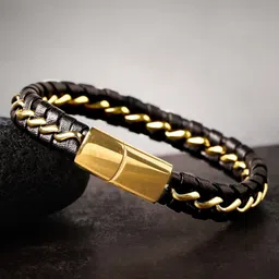 The Roadster Lifestyle Co. Men Black Leather Wraparound Bracelet-picture-34