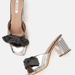 ELLE Gunmetal-Toned Block Heels with Bows Detail image 3