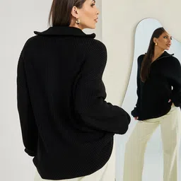 Styli Oversized Chunky Knit Half Zip Pullover image 5