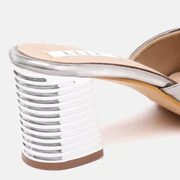 ELLE Gunmetal-Toned Block Heels with Bows Detail image 4