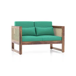 urban ladder Korai Two seater sofa -Finish -Teak,Fabric - Lagoon Green Futon image 3