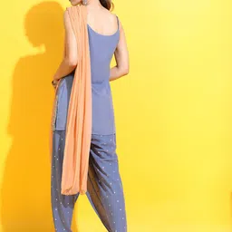 Vishudh Women Blue Ethnic Motifs Pure Cotton Kurta with Dhoti Pant & Dupatta image 5