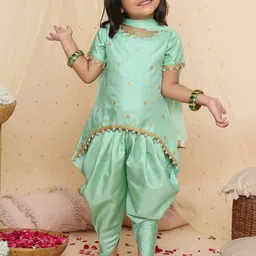 KID1 Girls Floral Embroidered Regular High-Low A-Line Kurti & Dhoti Pants With Dupatta-picture-25