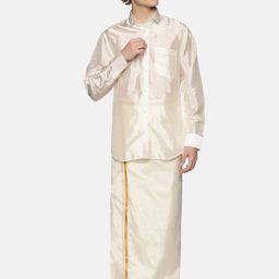 Sethukrishna Men Cream-Coloured Solid Art Silk Dhoti-picture-42
