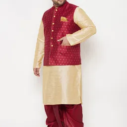 VASTRAMAY Men Gold-Toned Kurti with Dhoti Pants image 5