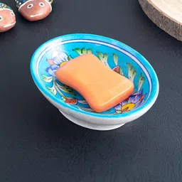 Golden Peacock Turquoise Blue & Green Printed Decorative Soap Dish-image-34