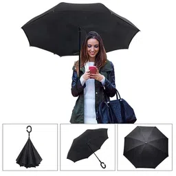 hkv Reverse Umbrella with C-Shaped Handle and UV Protection Inverted Reversible No Drip Umbrella (Multicolor) image 3