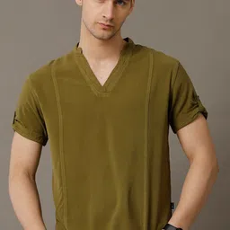 IDENTITI Slim Fit Mandarin Collar Roll-Up Sleeves Casual Shirt-picture-11