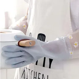 TEKCOOL Reusable Heavy Duty Hand Gloves for Dishwashing, Gardening, Kitchen Cleaning Non-Slippery & Durable Long Elbow Length(Inner Cotton Lining for Comfort), Pack of 1 Pair (Grey). image 5