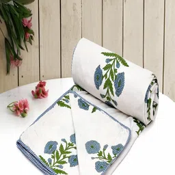 CHICERY White & Green Floral AC Room 210 GSM Cotton Single Bed Dohar-image-51