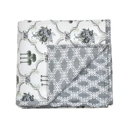 JAIPUR FABRIC White & Grey Geometric Cotton 150 GSM Reversible  Double Bed Dohar image 2